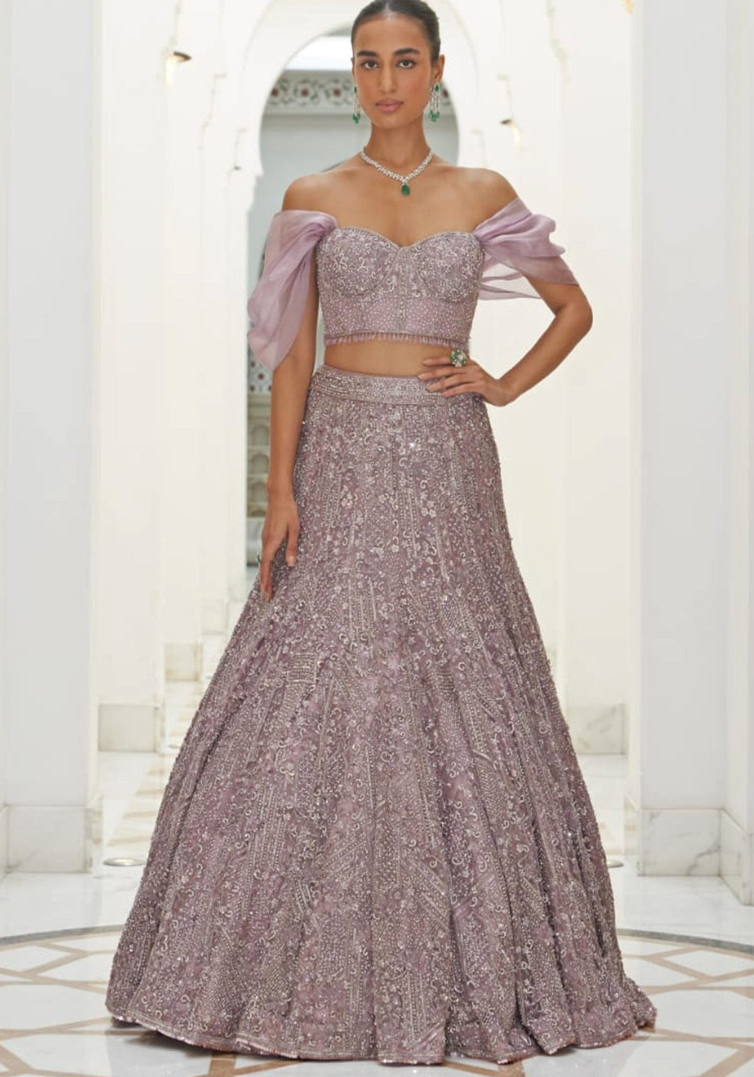 Lavender Embroidered Bridal Lehenga Set Nitika Gujral - Fabilicious Fashion