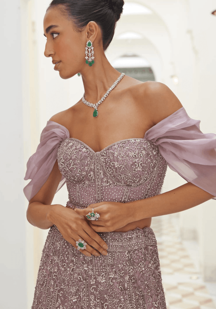 Lavender Embroidered Bridal Lehenga Set Nitika Gujral - Fabilicious Fashion