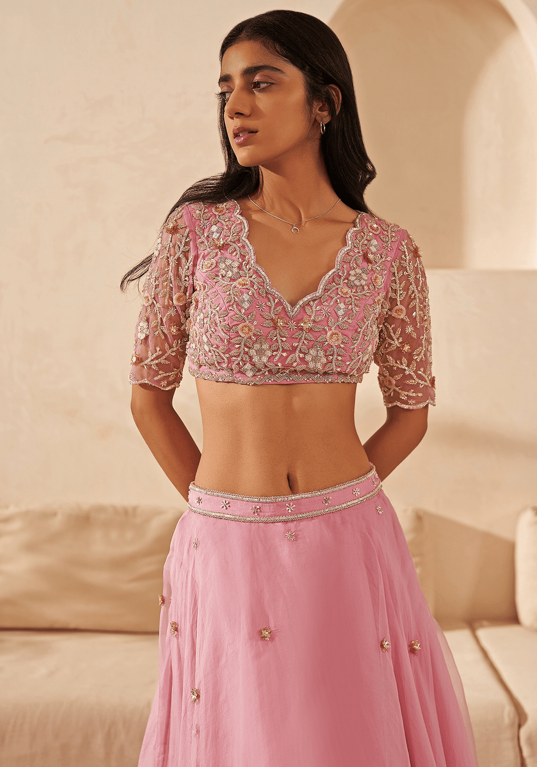 Lavender Embroidered Organza Lehenga Set Zoon Tribe - Fabilicious Fashion