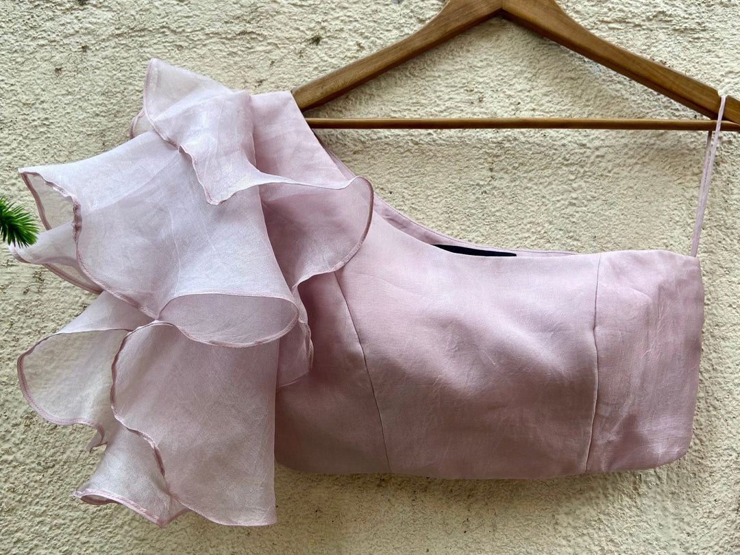 Lavender Hand Painted Dupatta with Ruffle Blouse Priti Sahni - Fabilicious Fashion