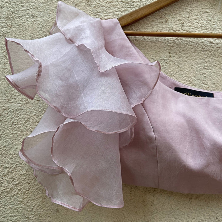 Lavender Hand Painted Dupatta with Ruffle Blouse Priti Sahni - Fabilicious Fashion