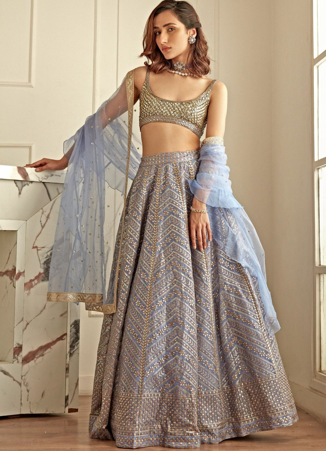 Lavender Hued and Gold Sequence Lehenga Set Studio Iris - Fabilicious Fashion