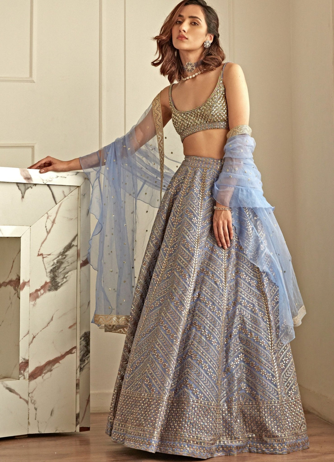 Lavender Hued and Gold Sequence Lehenga Set Studio Iris - Fabilicious Fashion