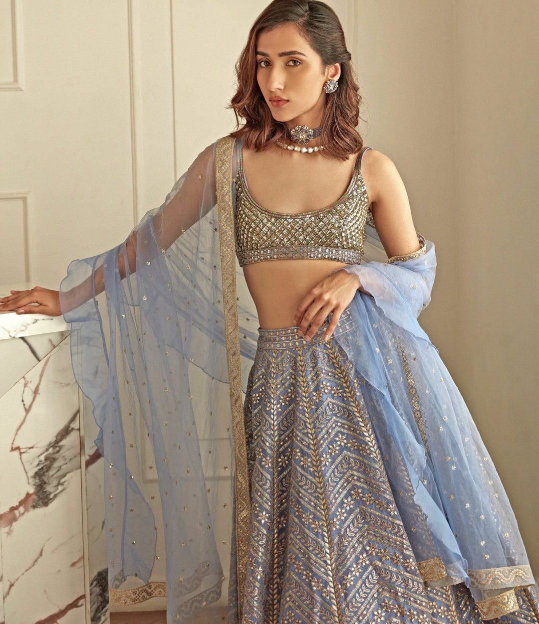 Lavender Hued and Gold Sequence Lehenga Set Studio Iris - Fabilicious Fashion