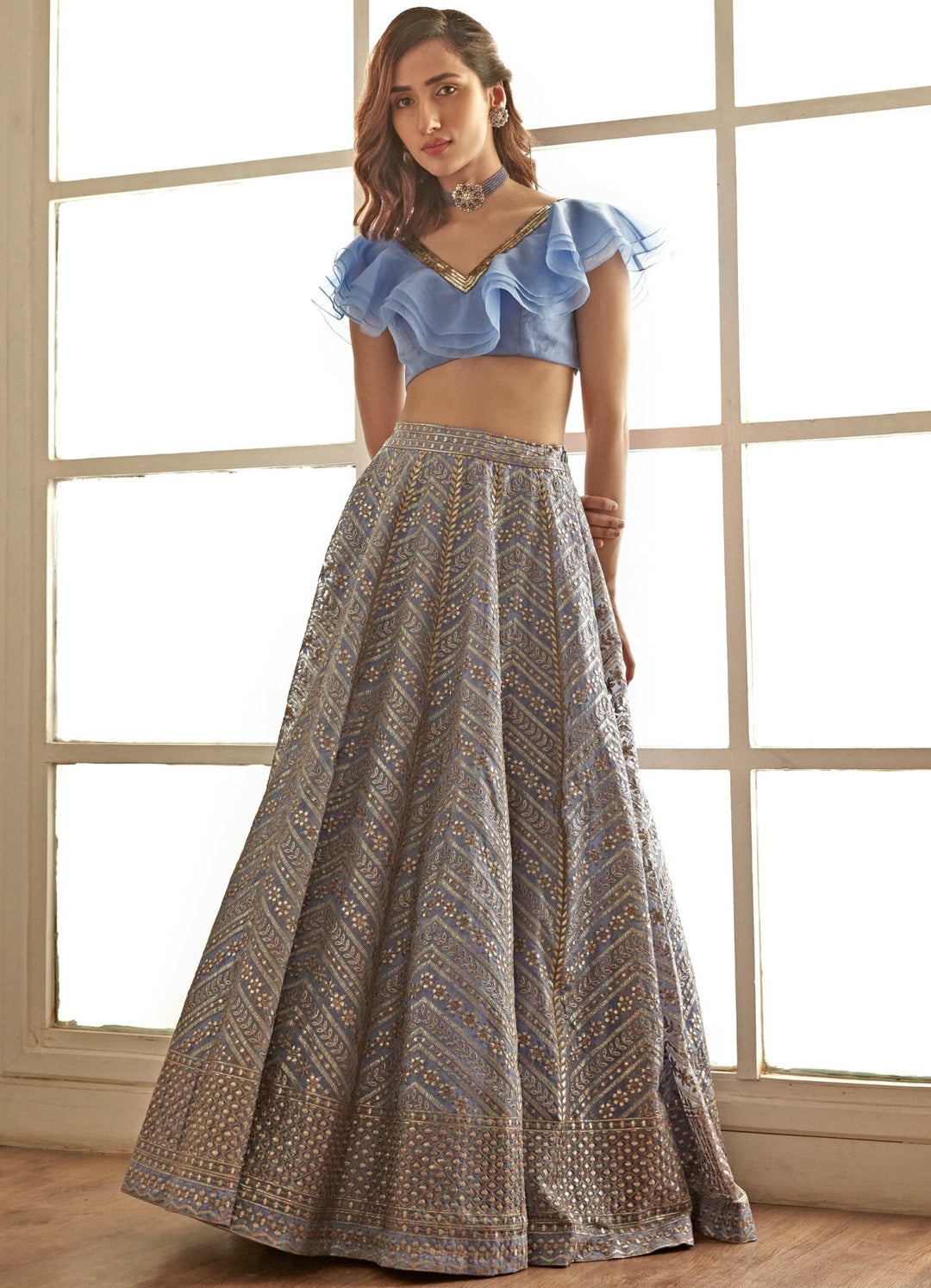 Lavender Hued Ruffle Blouse Lehenga Set Studio Iris - Fabilicious Fashion