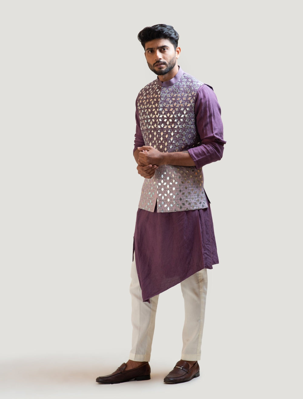 Lavender Ombre Applique Nehru Jacket Smriti - Fabilicious Fashion