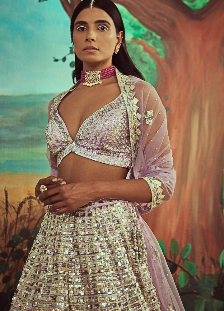 Lavender Sequins Lehenga Set Angad Singh - Fabilicious Fashion