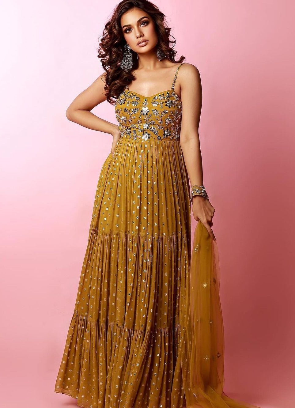 Lemon Green Corset Anarkali Set Silky Bindra - Fabilicious Fashion
