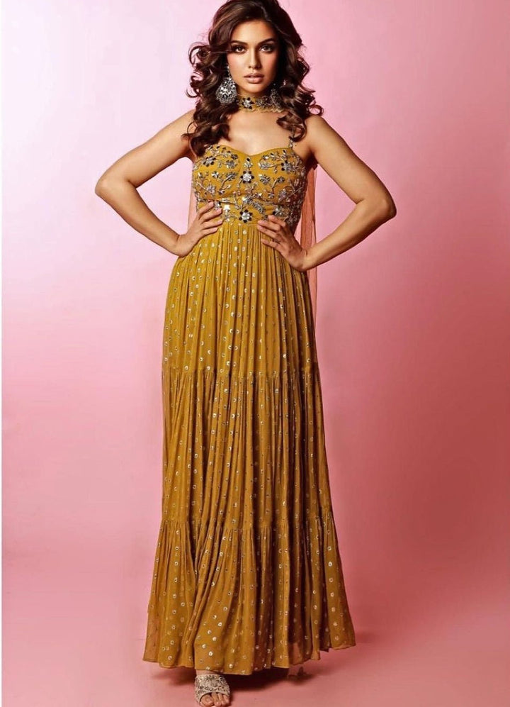 Lemon Green Corset Anarkali Set Silky Bindra - Fabilicious Fashion