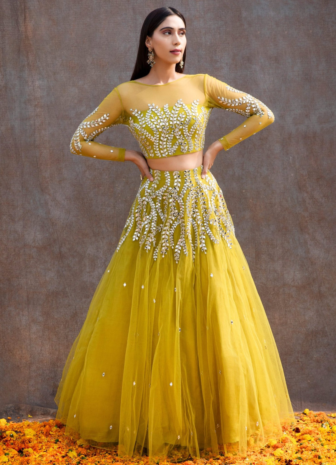 Lemon Green Mirror Lehenga Set Silky Bindra - Fabilicious Fashion