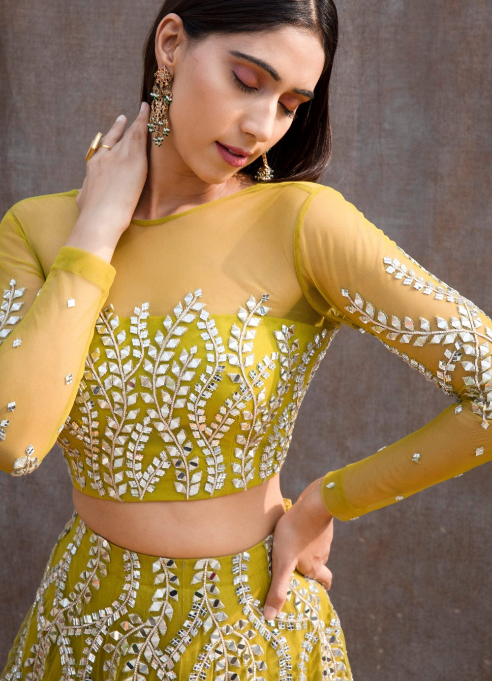 Lemon Green Mirror Lehenga Set Silky Bindra - Fabilicious Fashion