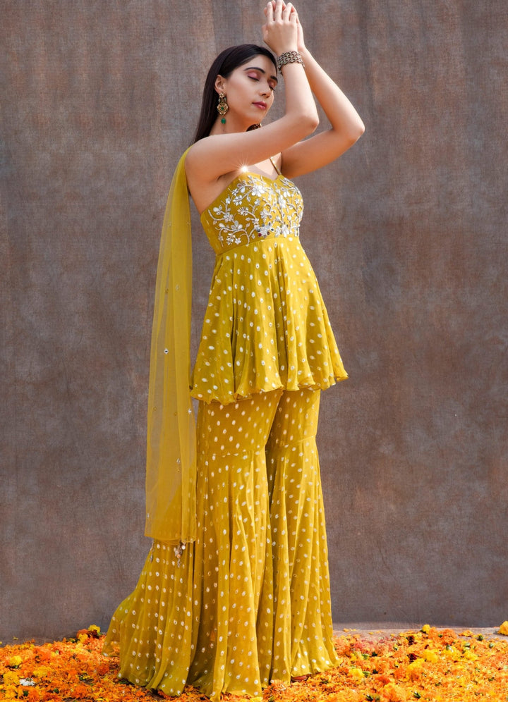 Lemon Green Mirror Peplum Set Silky Bindra - Fabilicious Fashion