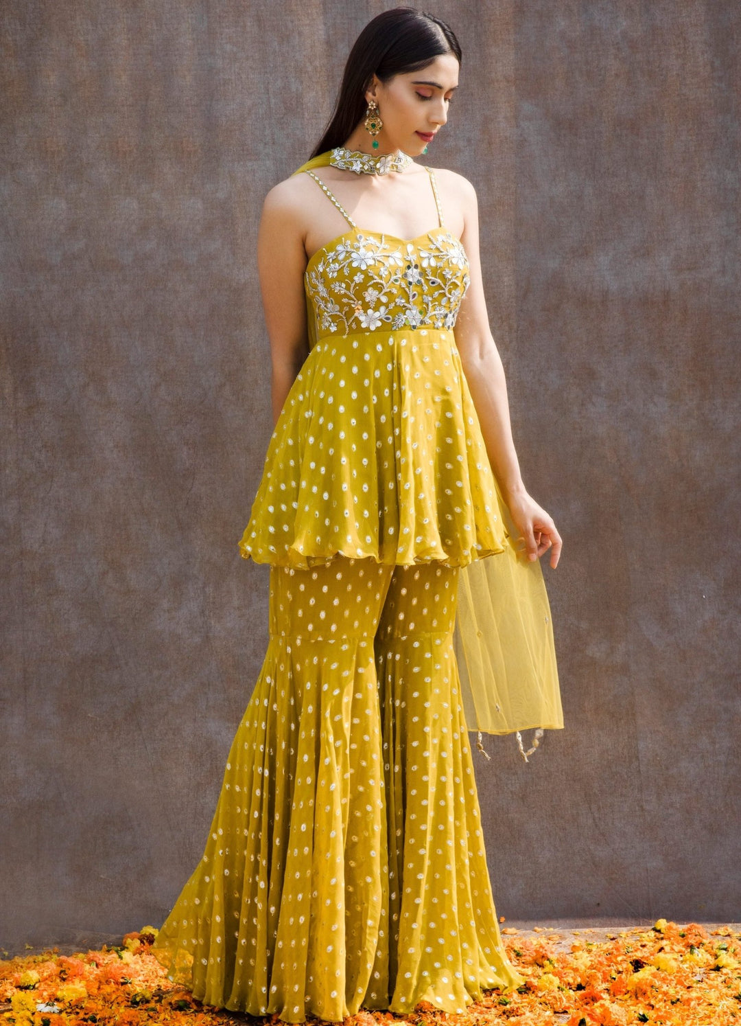 Lemon Green Mirror Peplum Set Silky Bindra - Fabilicious Fashion