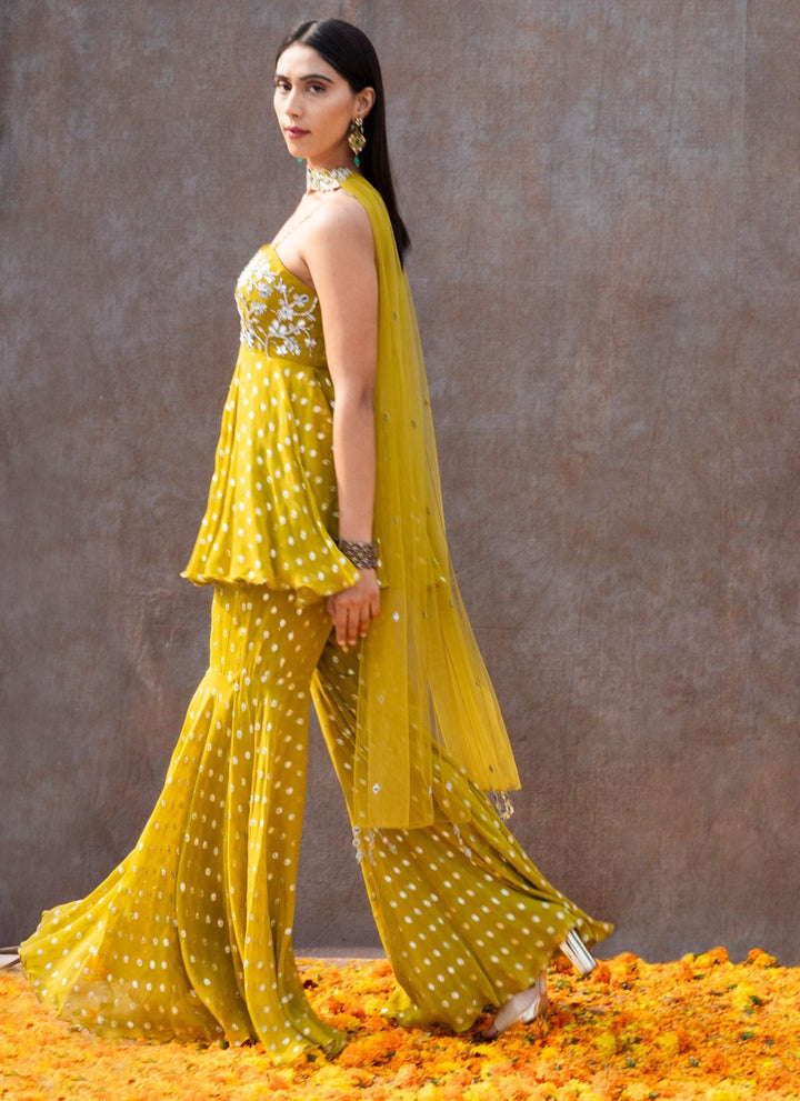 Lemon Green Mirror Peplum Set Silky Bindra - Fabilicious Fashion