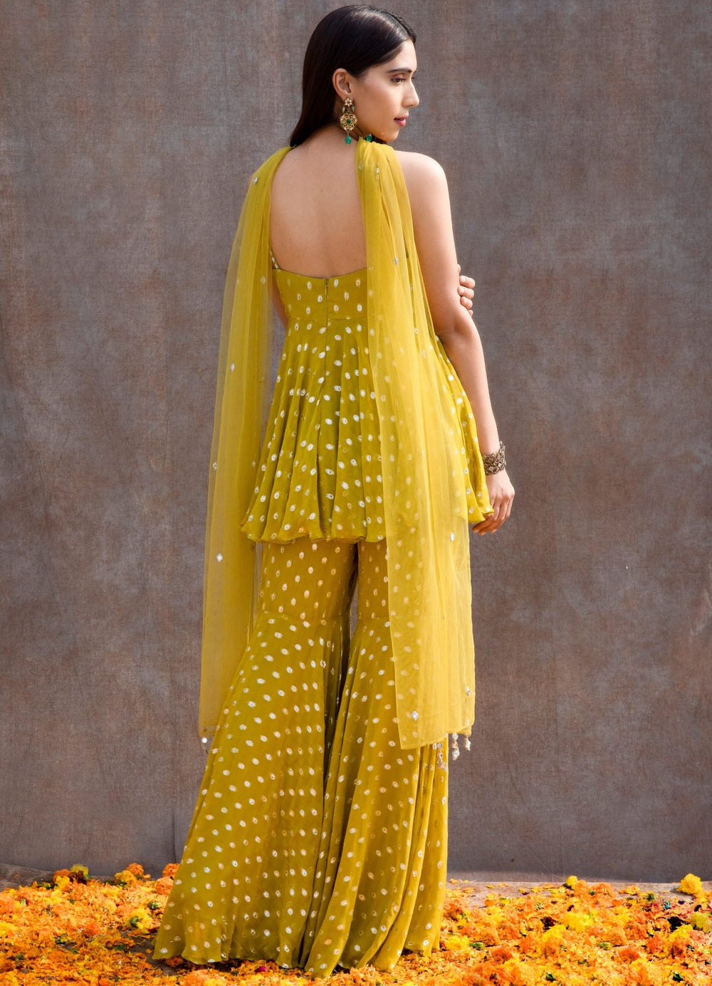 Lemon Green Mirror Peplum Set Silky Bindra - Fabilicious Fashion