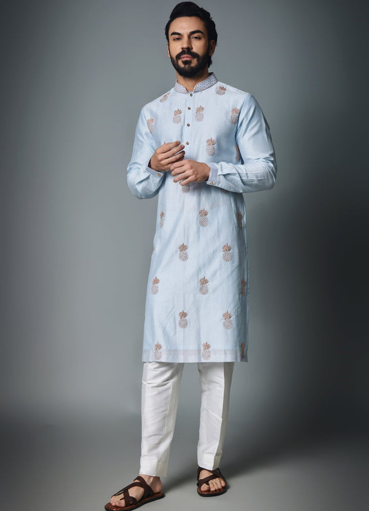 Light Blue Kurta With Pant Set Chatenya Mittal - Fabilicious Fashion