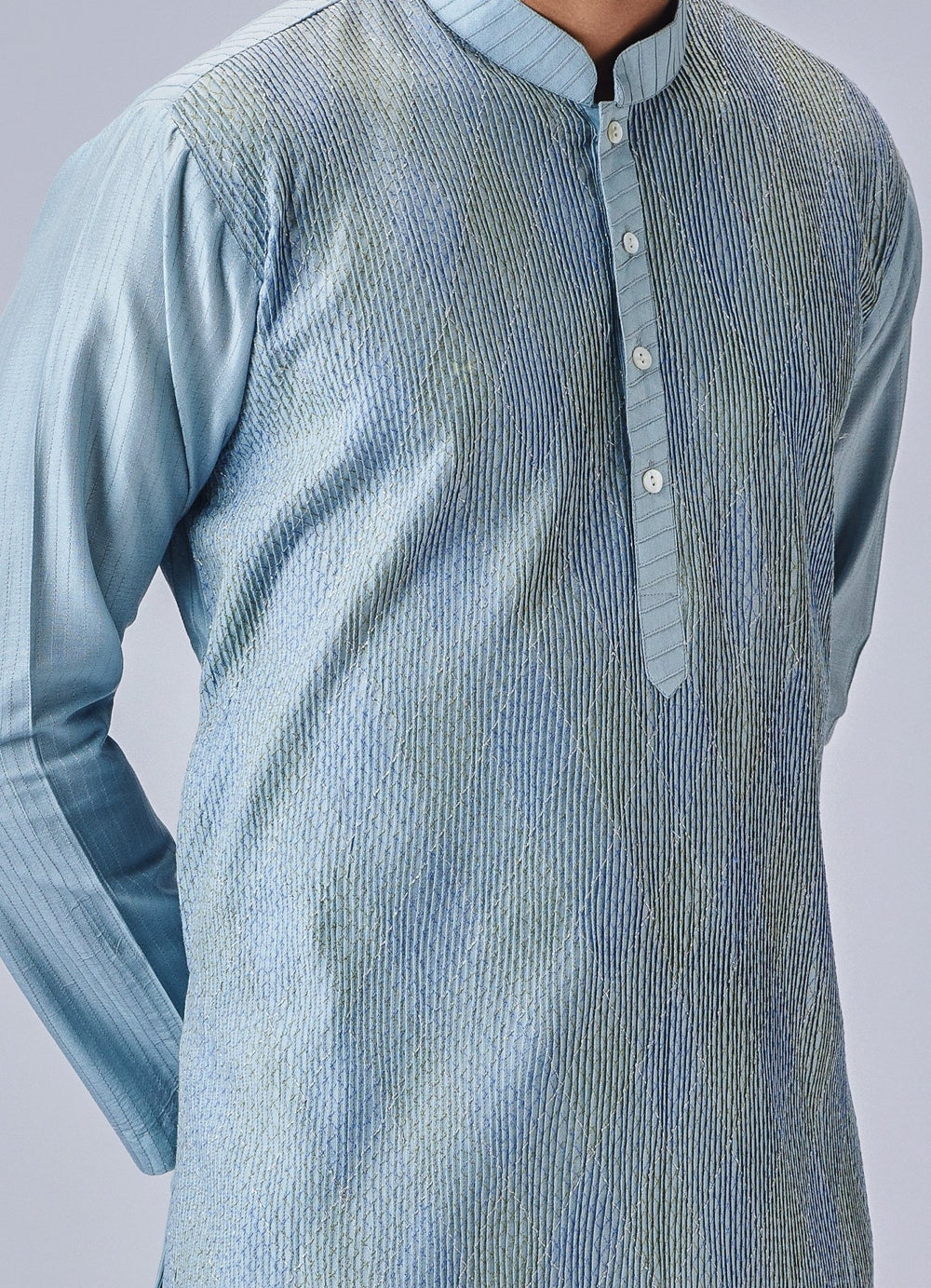 Light Blue Silk Kurta With Pant Set Chatenya Mittal - Fabilicious Fashion