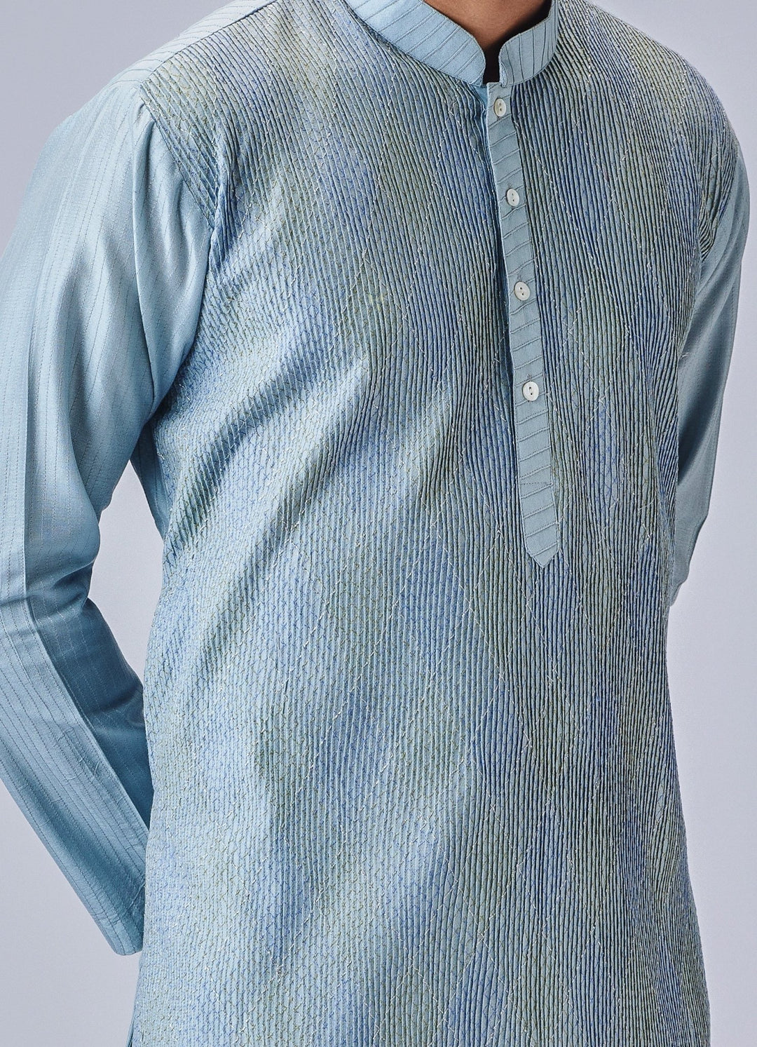 Light Blue Silk Kurta With Pant Set Chatenya Mittal - Fabilicious Fashion