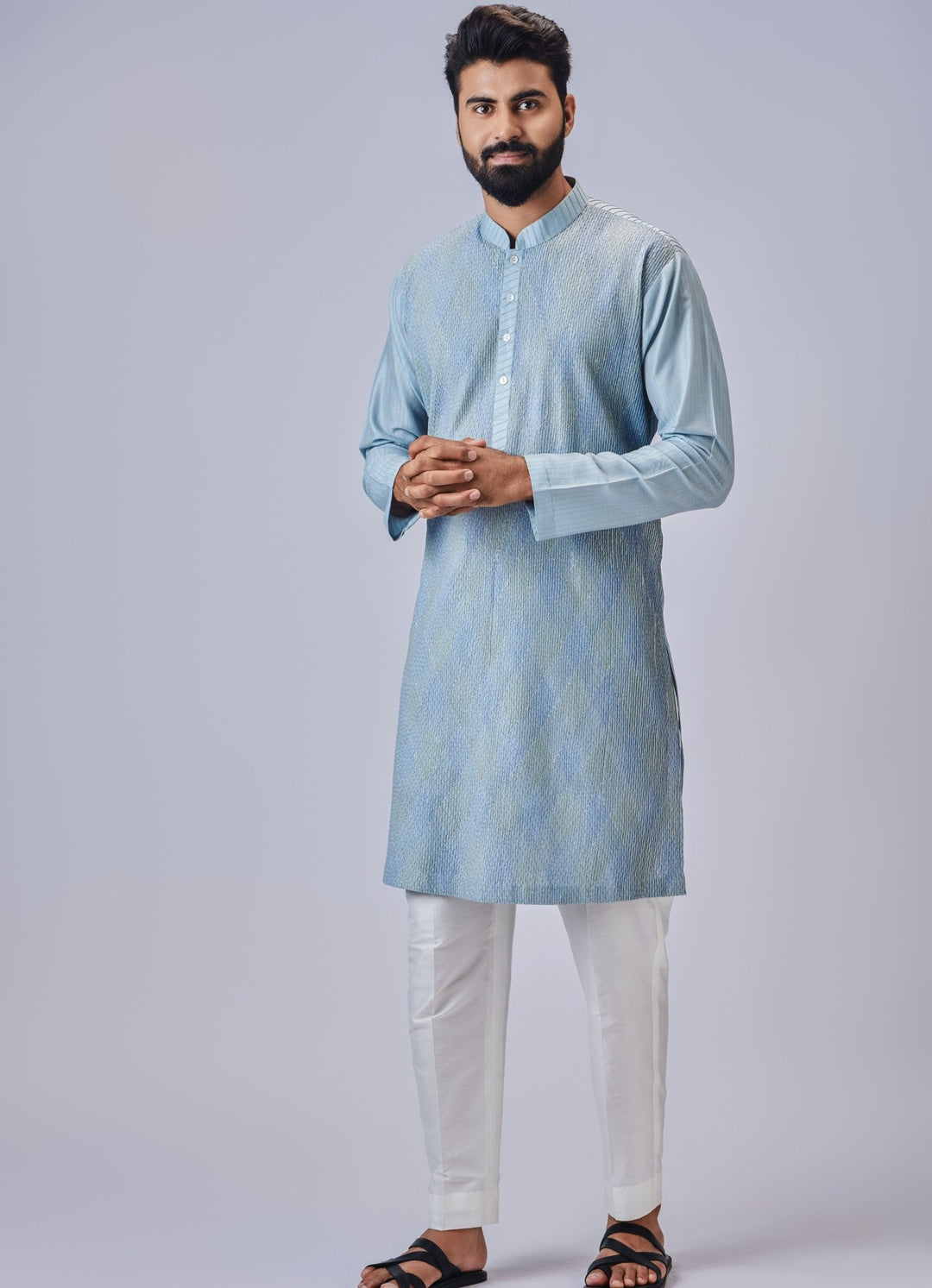 Light Blue Silk Kurta With Pant Set Chatenya Mittal - Fabilicious Fashion