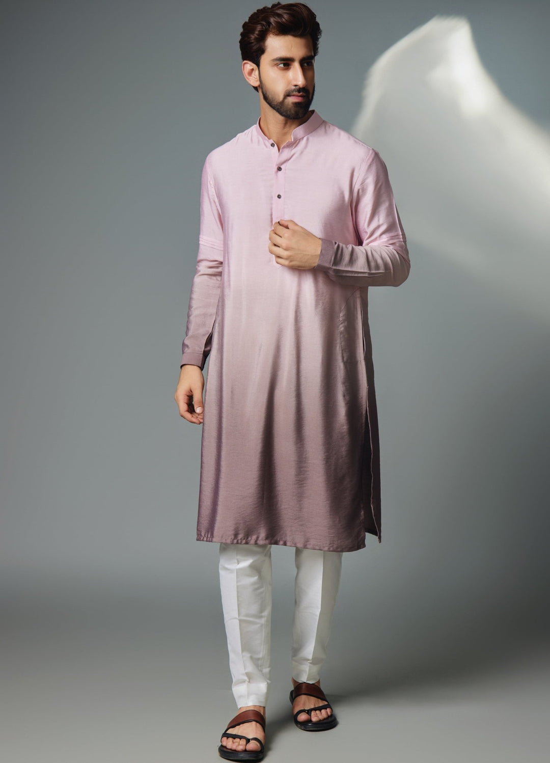 Light Grey Ombre Shaded Kurta Set With Jacket Chatenya Mittal - Fabilicious Fashion
