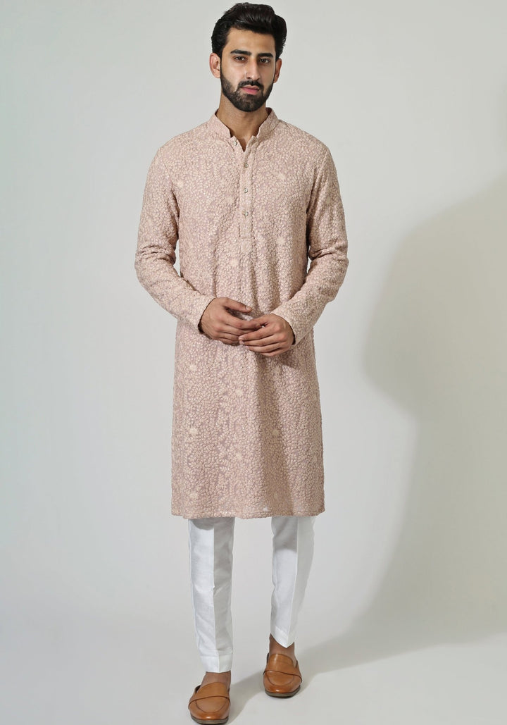 Light Peach Embroidered Kurta Set Chatenya Mittal - Fabilicious Fashion