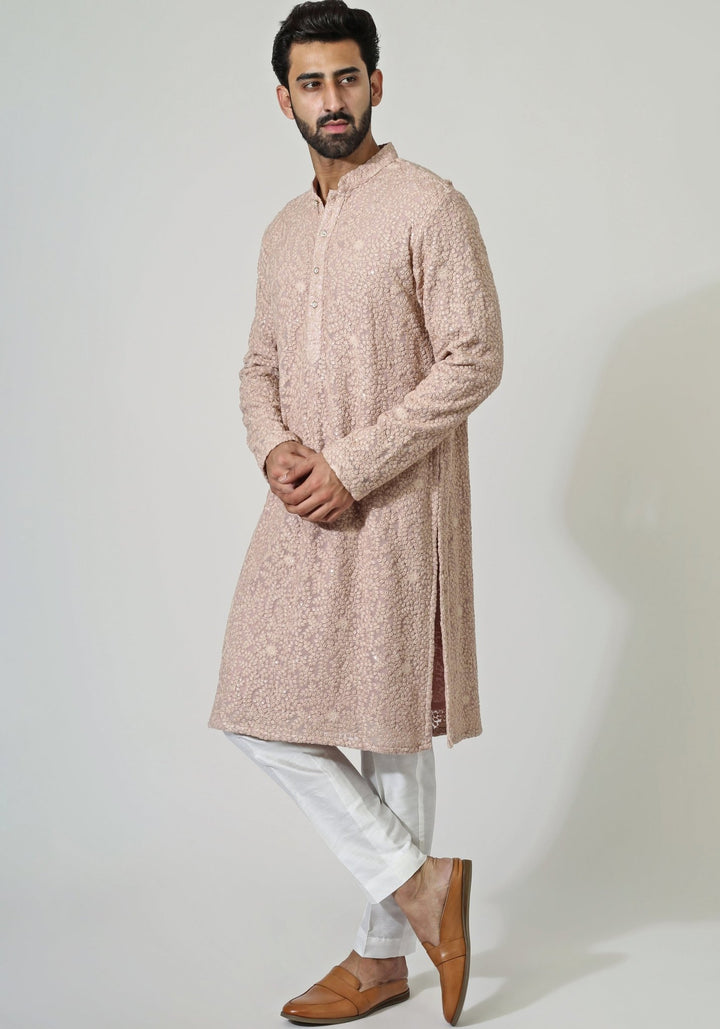 Light Peach Embroidered Kurta Set Chatenya Mittal - Fabilicious Fashion