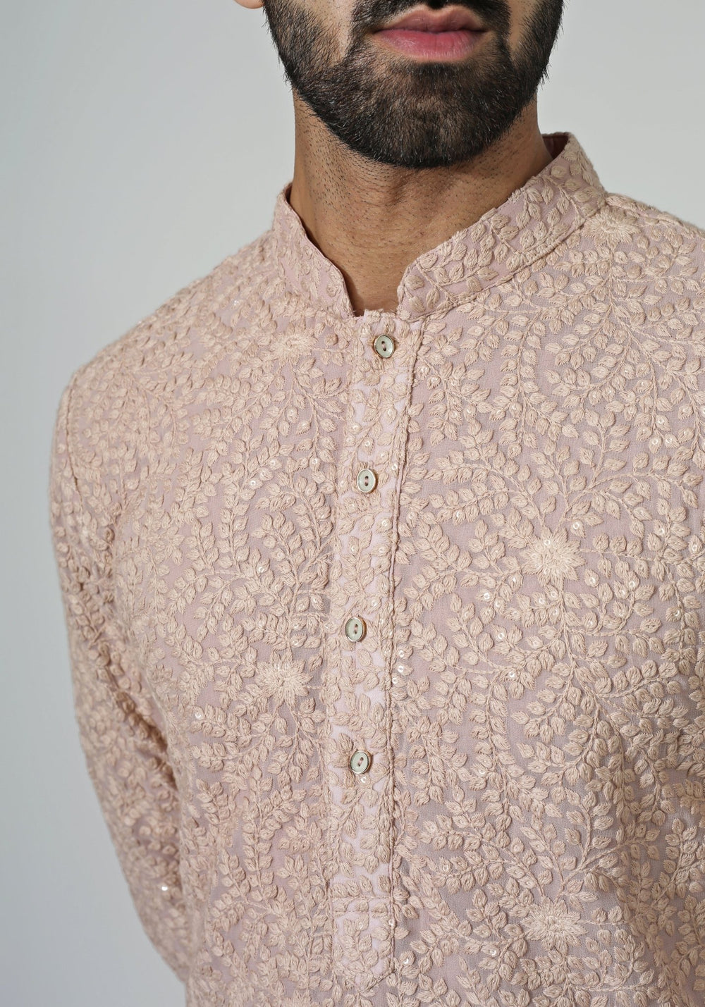 Light Peach Embroidered Kurta Set Chatenya Mittal - Fabilicious Fashion
