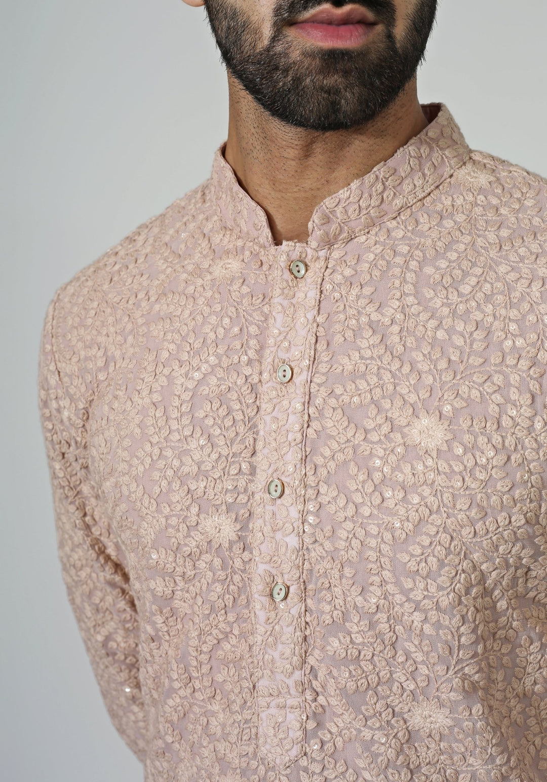 Light Peach Embroidered Kurta Set Chatenya Mittal - Fabilicious Fashion