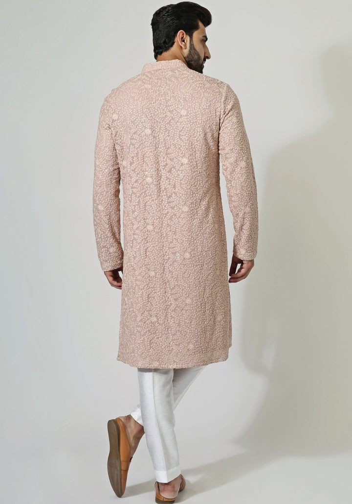 Light Peach Embroidered Kurta Set Chatenya Mittal - Fabilicious Fashion