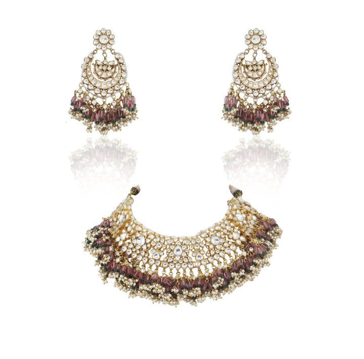 Light Pink Bead Necklace Set With Earrings Riana by Shikha Jindal - Fabilicious Fashion