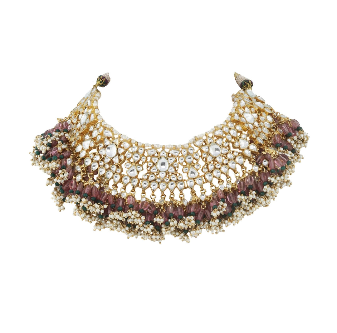 Light Pink Bead Necklace Set With Earrings Riana by Shikha Jindal - Fabilicious Fashion