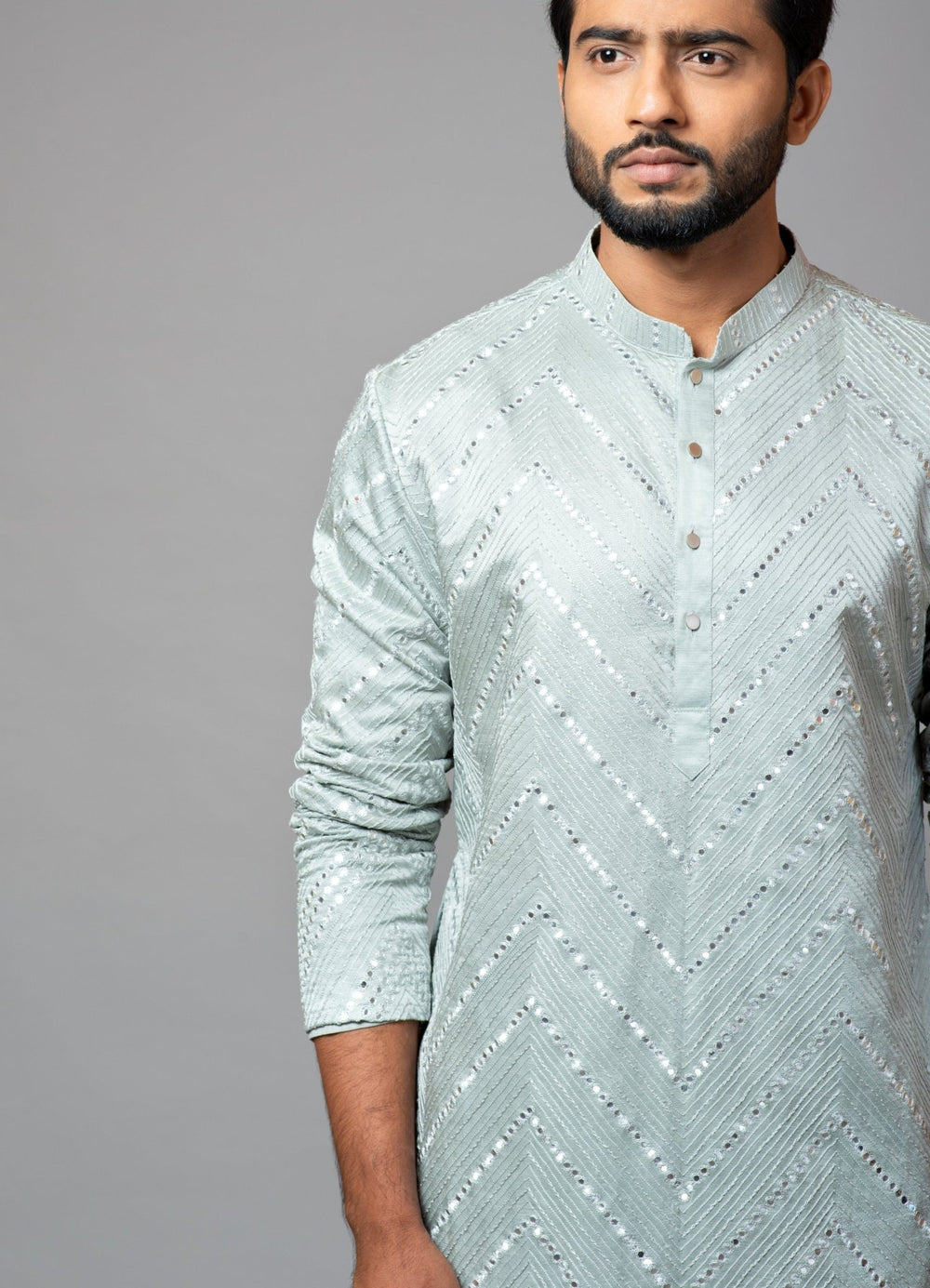 Light Pistachio Green Mirror Work Kurta With Pant Pajama Smriti - Fabilicious Fashion