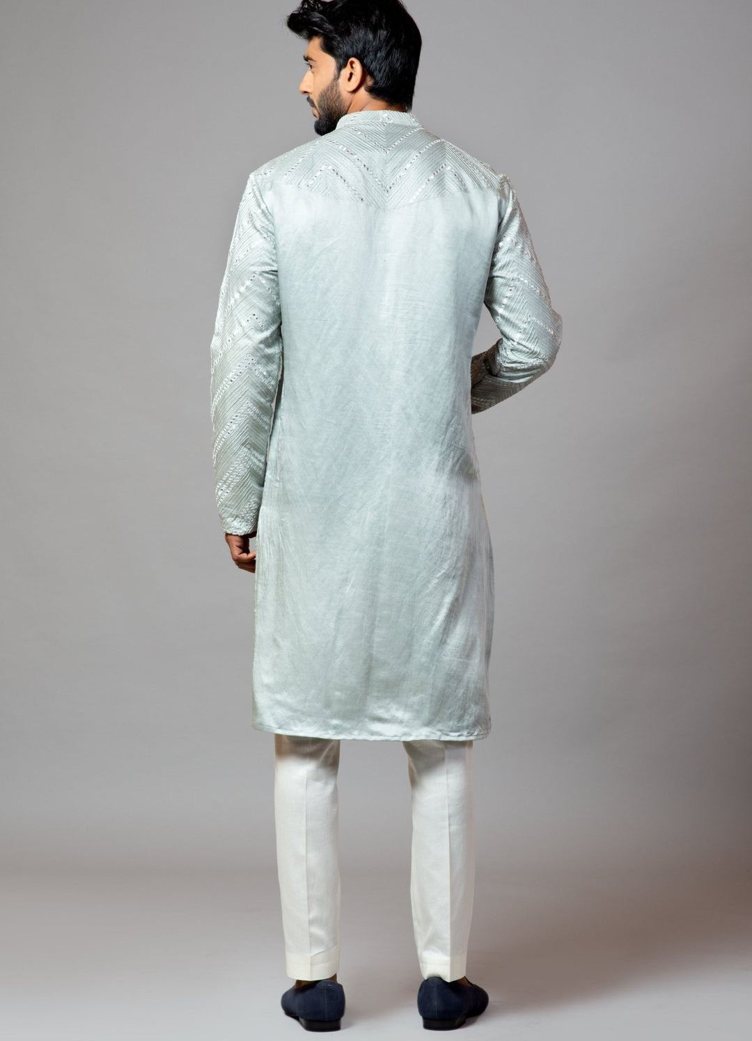 Light Pistachio Green Mirror Work Kurta With Pant Pajama Smriti - Fabilicious Fashion