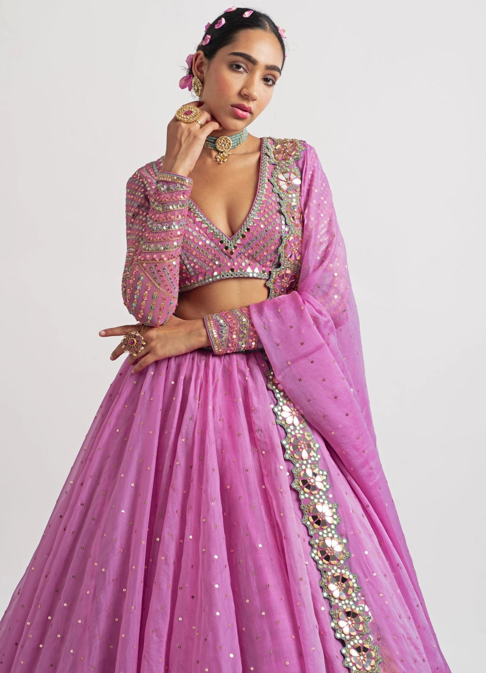 Lilac Blush Silk Organza Lehenga Set Vvani by Vani Vats - Fabilicious Fashion