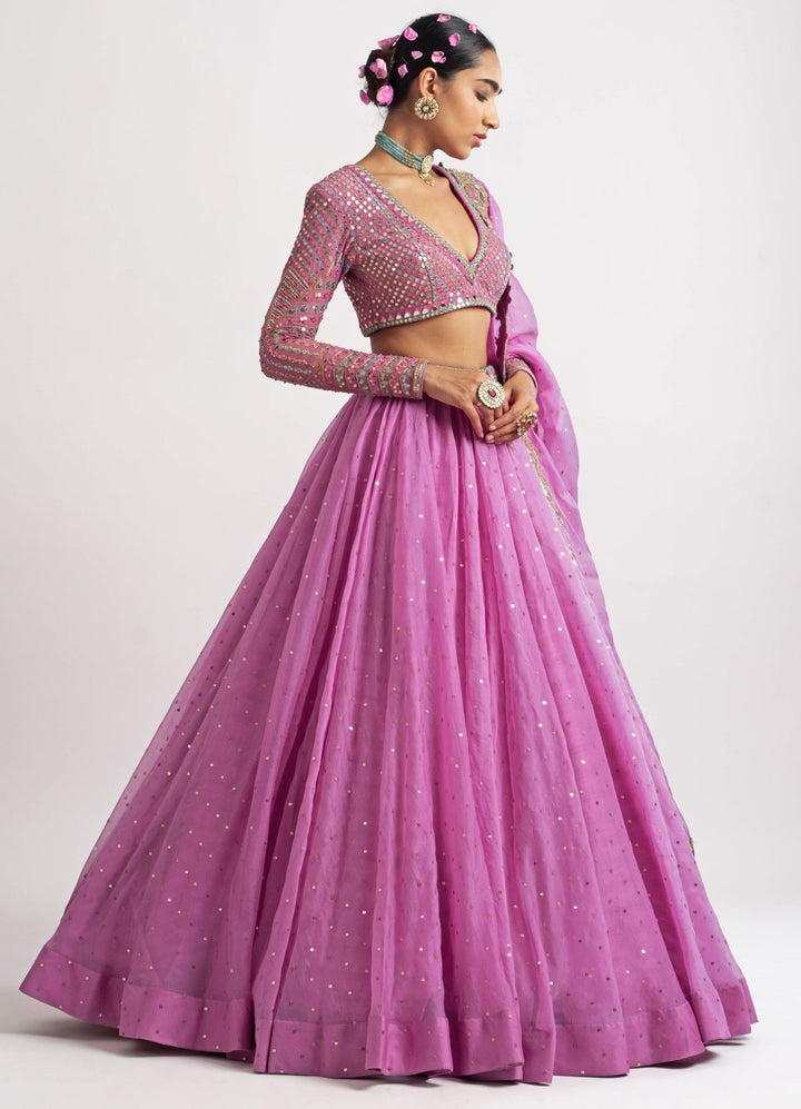 Lilac Blush Silk Organza Lehenga Set Vvani by Vani Vats - Fabilicious Fashion