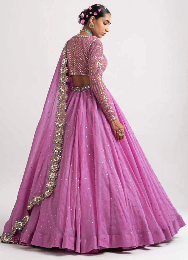 Lilac Blush Silk Organza Lehenga Set Vvani by Vani Vats - Fabilicious Fashion
