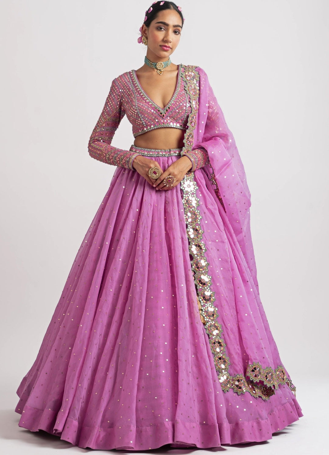 Lilac Blush Silk Organza Lehenga Set Vvani by Vani Vats - Fabilicious Fashion