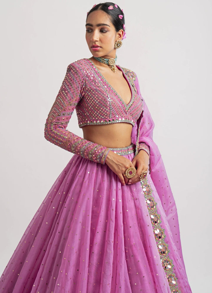 Lilac Blush Silk Organza Lehenga Set Vvani by Vani Vats - Fabilicious Fashion