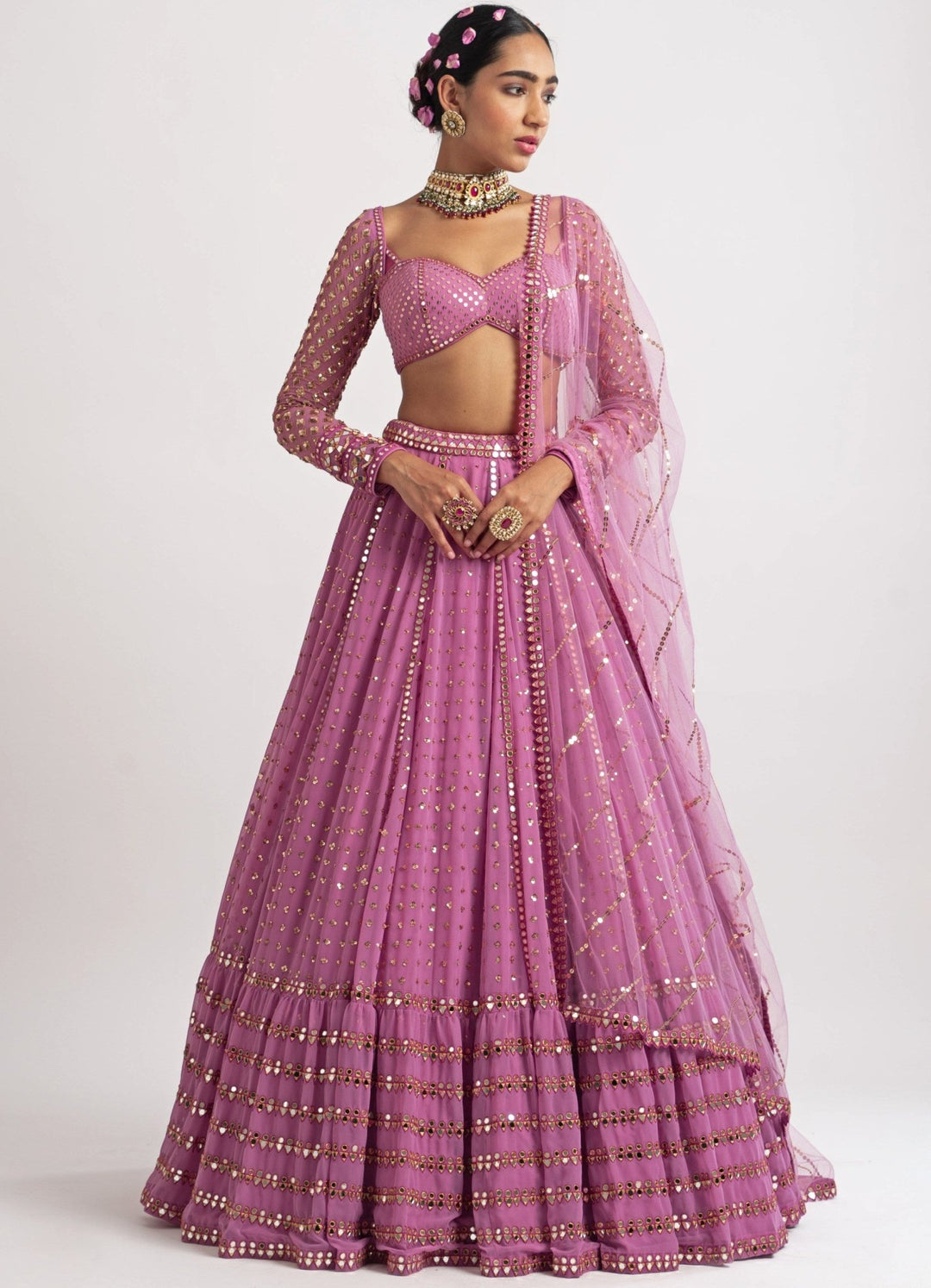 Lilac Blush Single Tier Lehenga Set Vvani by Vani Vats - Fabilicious Fashion