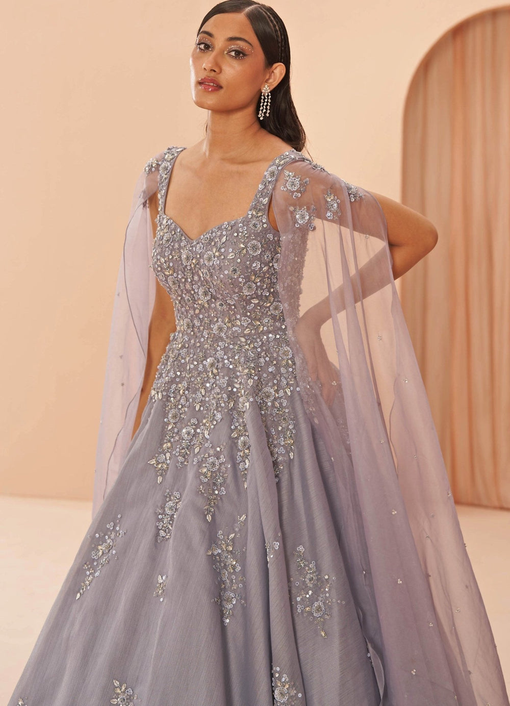 Lilac Cape Sleeves Gown Parul Gandhi - Fabilicious Fashion