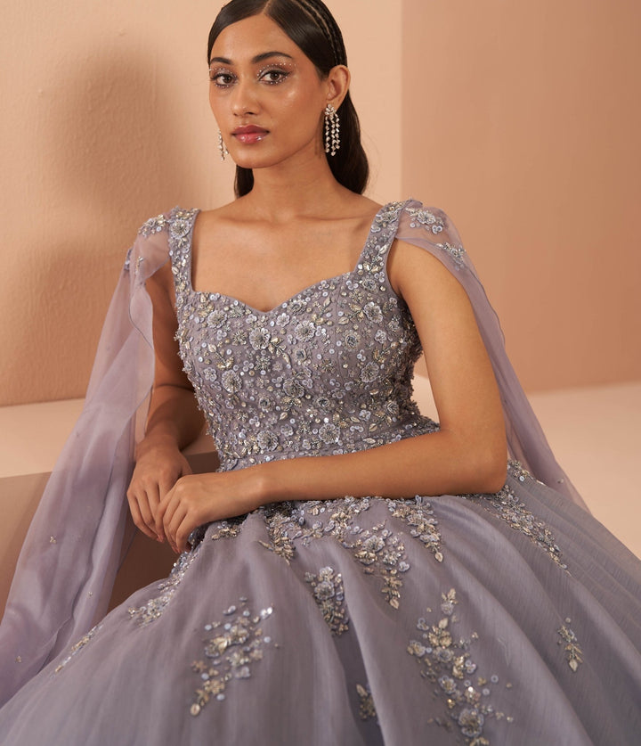 Lilac Cape Sleeves Gown Parul Gandhi - Fabilicious Fashion