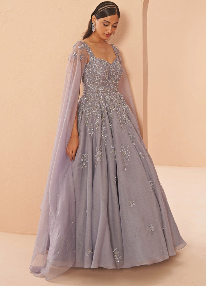Lilac Cape Sleeves Gown Parul Gandhi - Fabilicious Fashion
