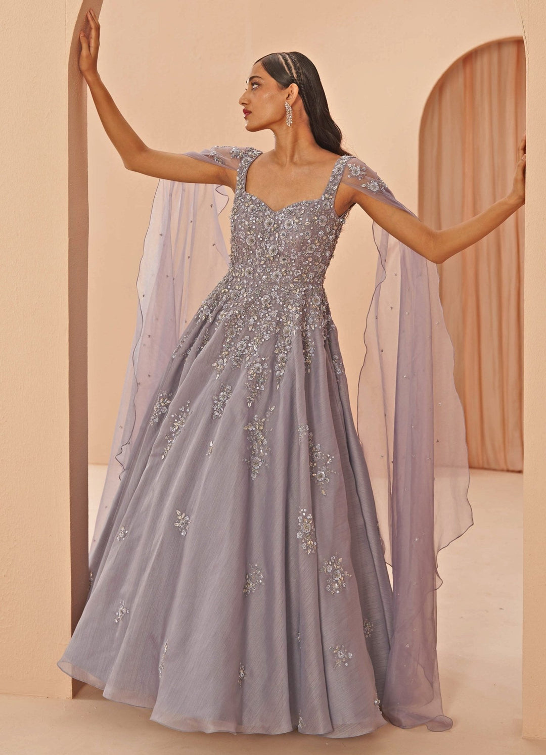 Lilac Cape Sleeves Gown Parul Gandhi - Fabilicious Fashion