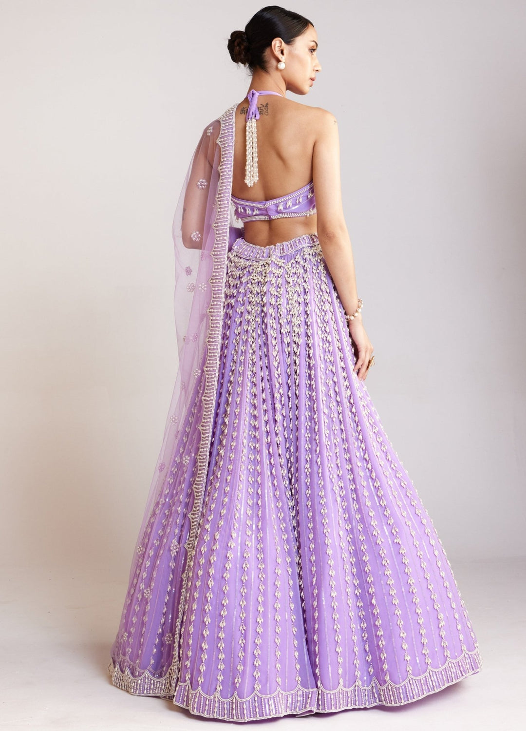 Lilac Chandelier Pearl Embellished Lehenga Set With Dupatta Vvani By Vani Vats - Fabilicious Fashion