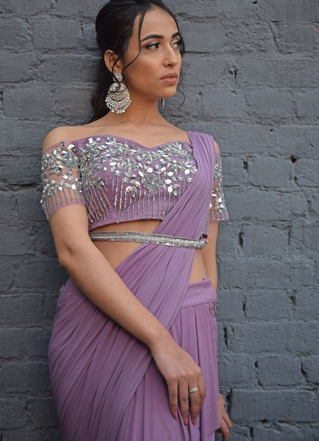 Lilac Draped Saree Set Parul Gandhi - Fabilicious Fashion