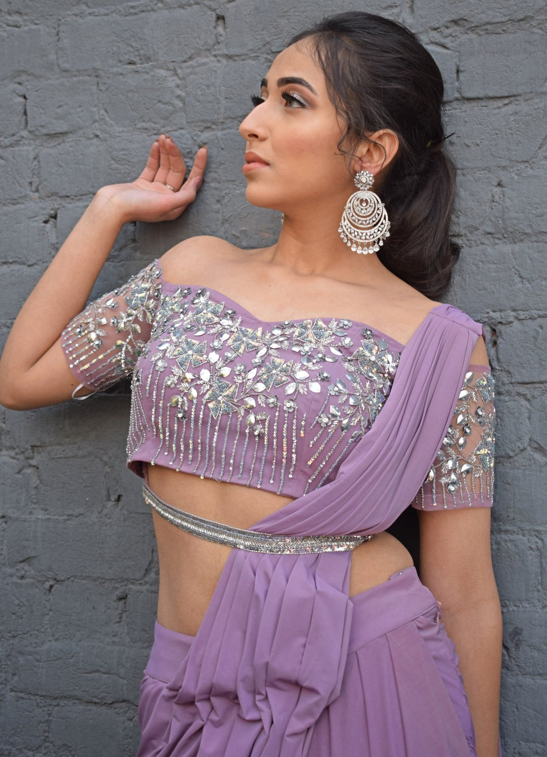 Lilac Draped Saree Set Parul Gandhi - Fabilicious Fashion