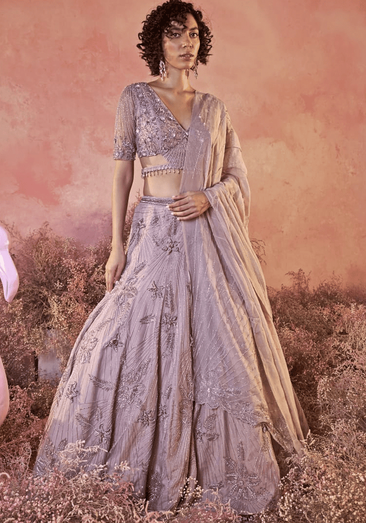 Lilac Embroidered Bridal Lehenga Set Parul Gandhi - Fabilicious Fashion