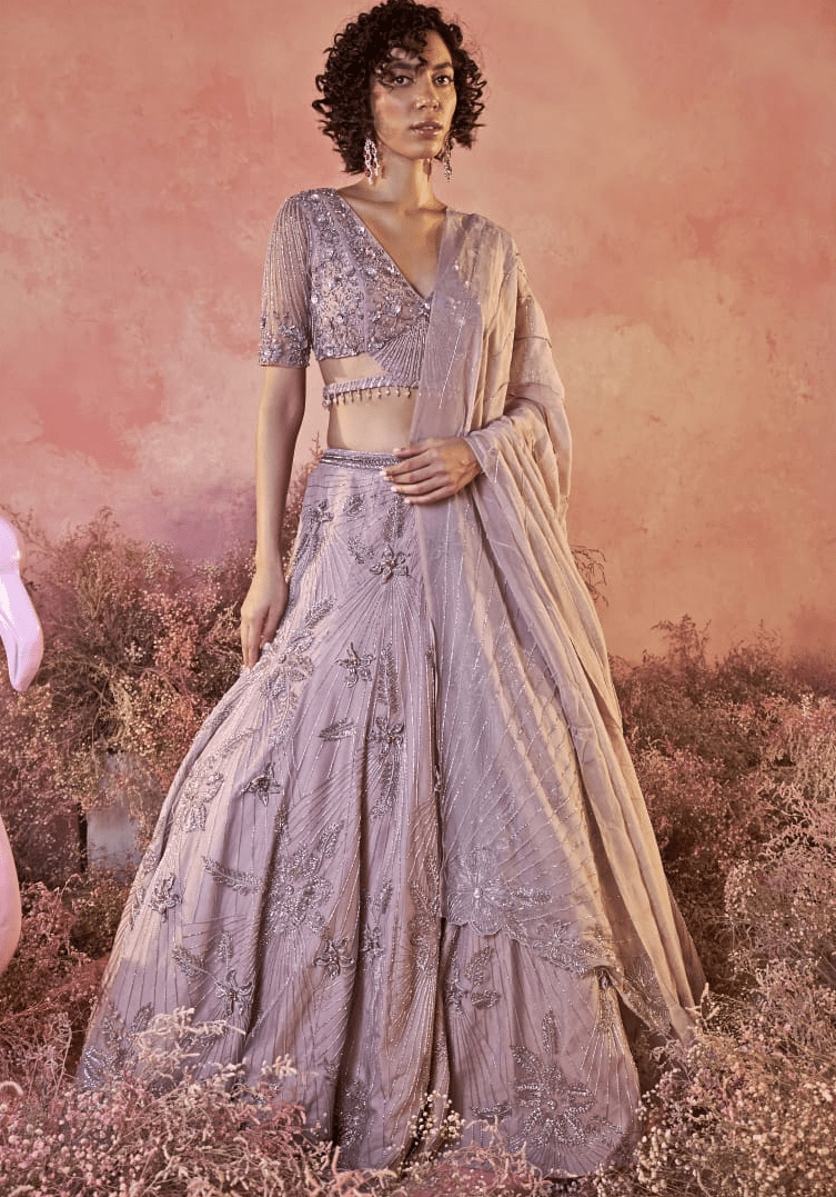 Lilac Embroidered Bridal Lehenga