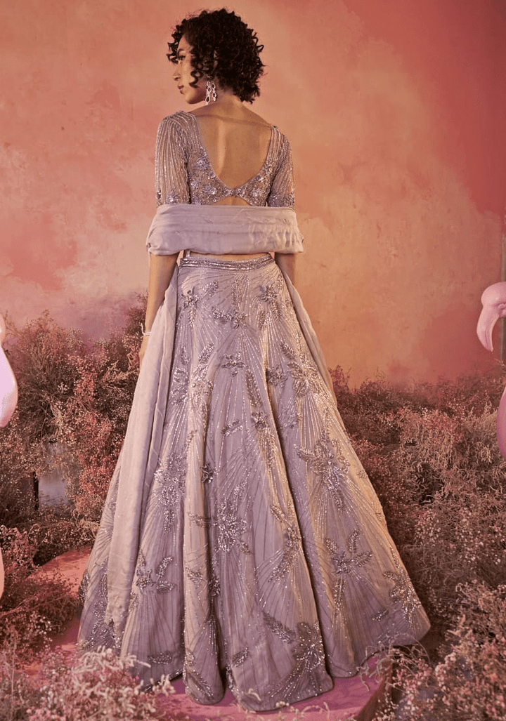 Lilac Embroidered Bridal Lehenga Set Parul Gandhi - Fabilicious Fashion