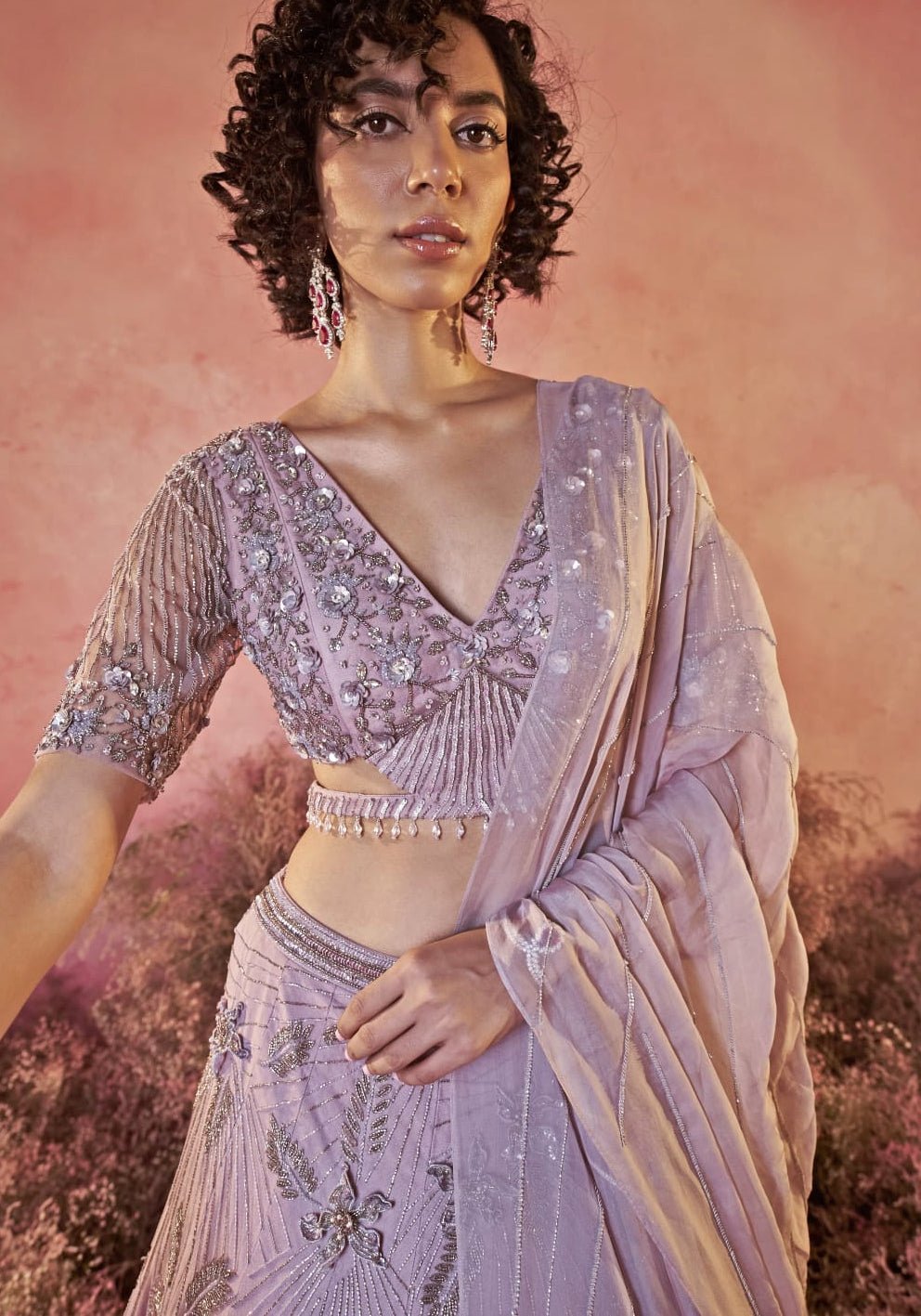 Lilac Embroidered Bridal Lehenga Set Parul Gandhi - Fabilicious Fashion